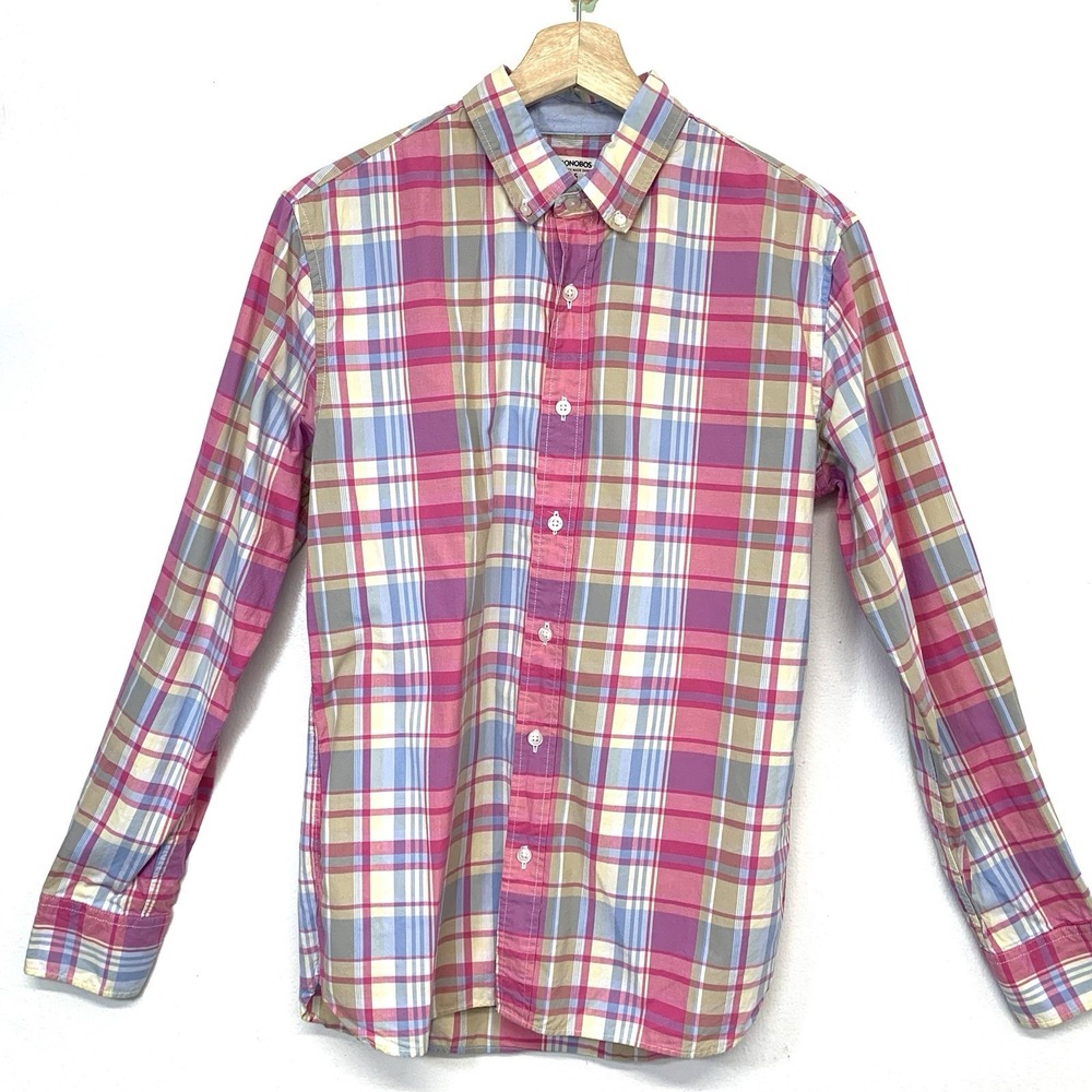 Bonobos Pink Plaid Button Down Shirt Small Slim Fit Men 100% Cotton Casual Work